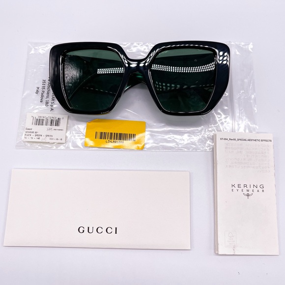 NEW GUCCI GG0956S 001 BLACK GREEN WOMEN’S GUCCI SUNGLASSES NEW COLLECTION - Picture 12 of 12
